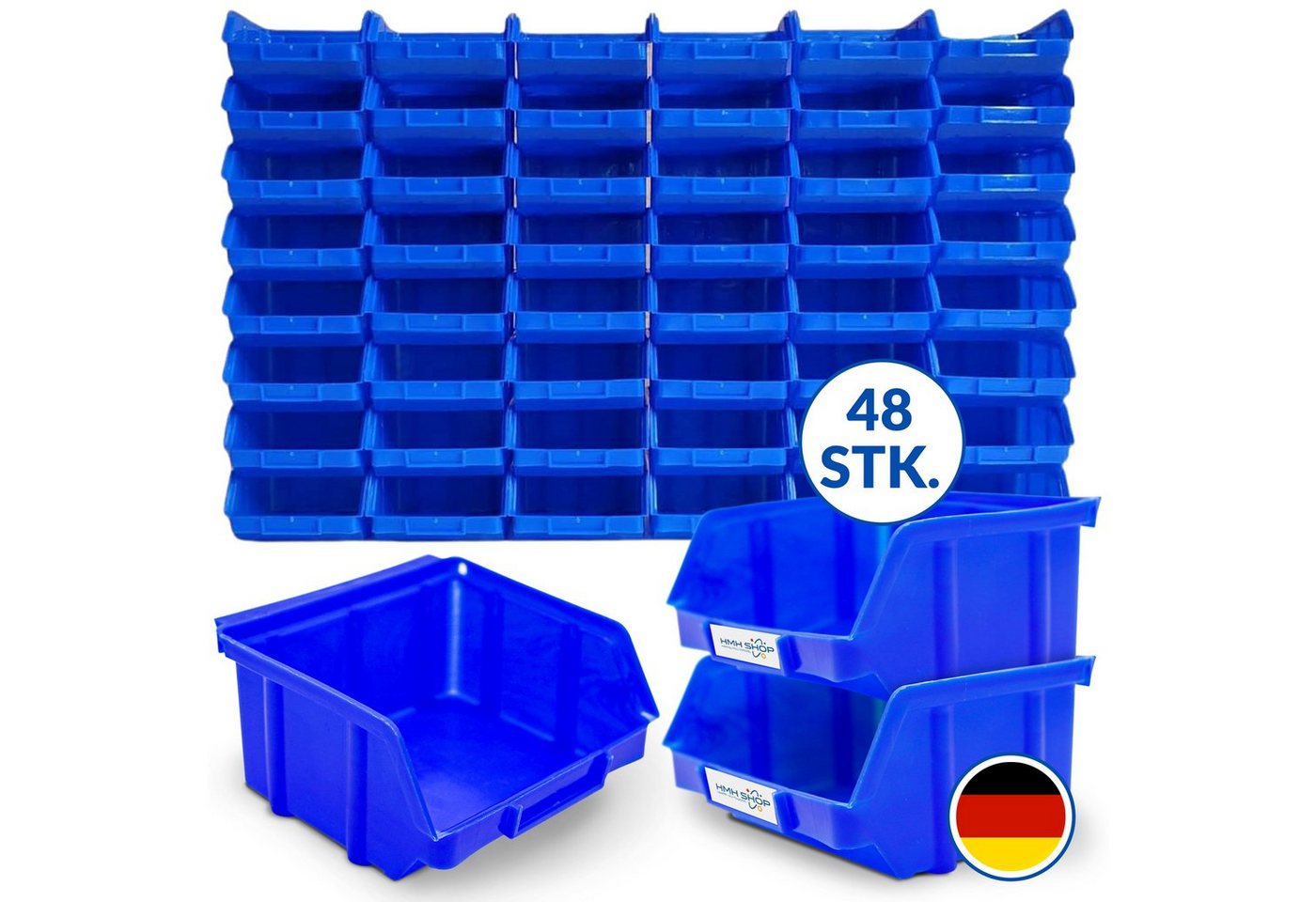 HMH Stapelbox 48 blaue Stapelboxen Größe 1 Sichtlagerkästen Blau Sortierboxen von HMH