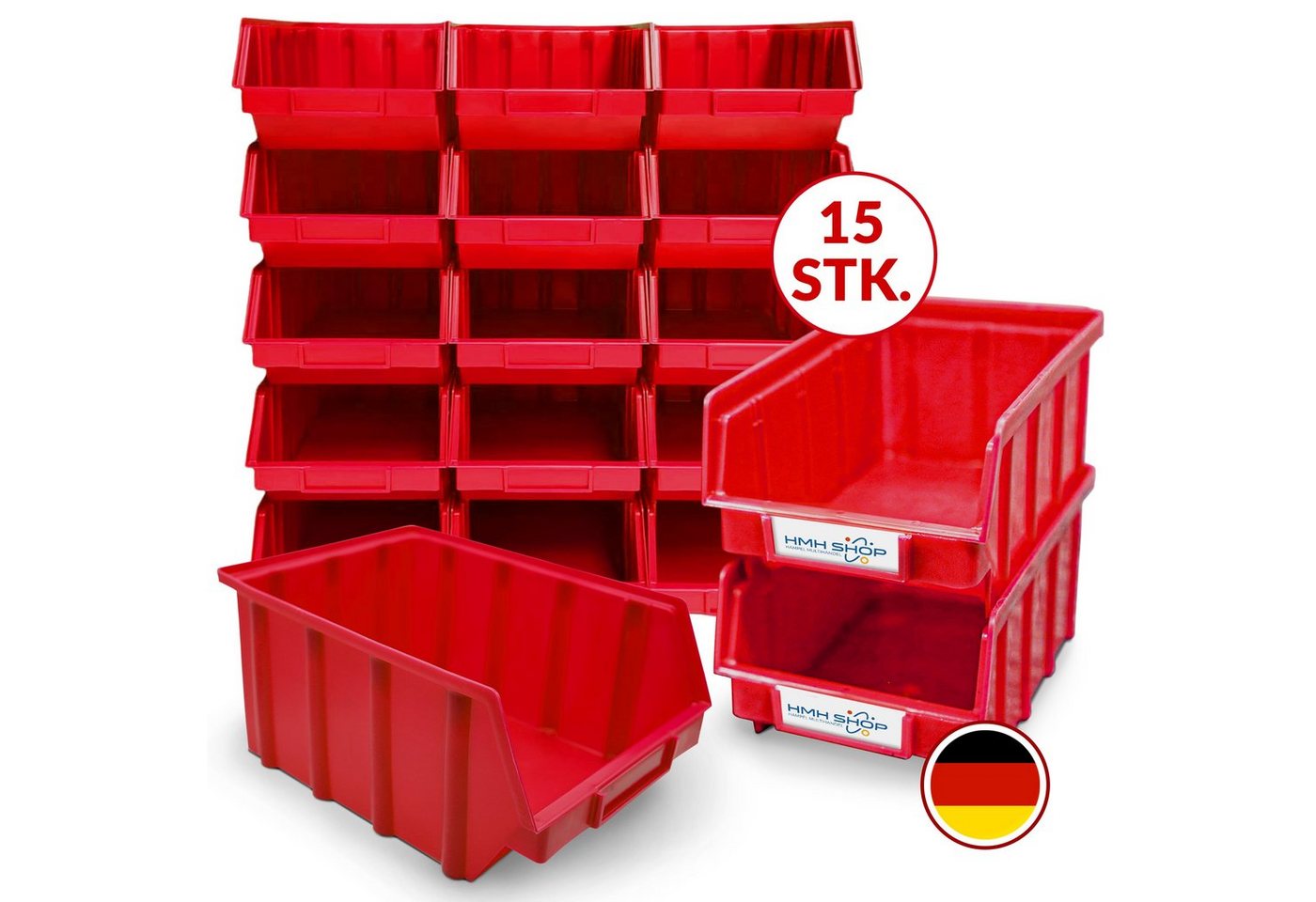 HMH Stapelbox 5 / 15 / 30 rote Stapelboxen Größe 4 Sichtlagerkästen Rot Sortierbox von HMH