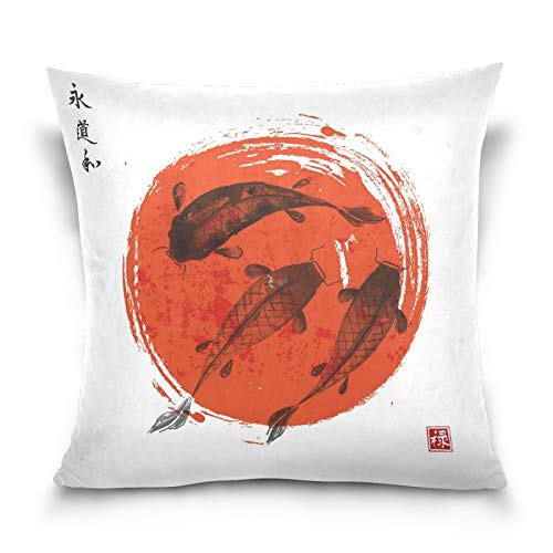 HMZXZ Kissenbezug 40x40cm Chinesisch Fish Kunst Malerei Dekorative quadratische Kissenbezüge Kissenhüller für Couch Sofa Schlafzimmer Wohnzimmer von HMZXZ