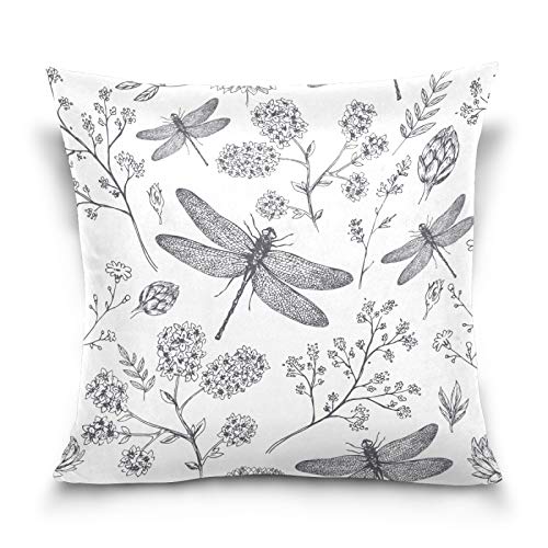 HMZXZ Kissenbezug 40x40cm Tropisch Blumen- Libelle Muster Dekorative quadratische Kissenbezüge Kissenhüller für Couch Sofa Schlafzimmer Wohnzimmer von HMZXZ