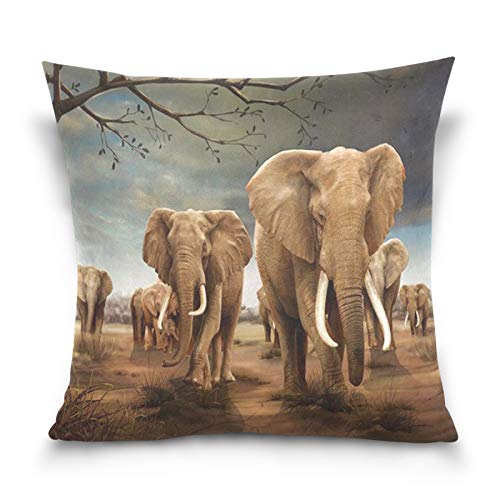HMZXZ Kissenbezug 45x45cm Afrika Tierwelt Elefant Dekorative quadratische Kissenbezüge Kissenhüller für Couch Sofa Schlafzimmer Wohnzimmer von HMZXZ
