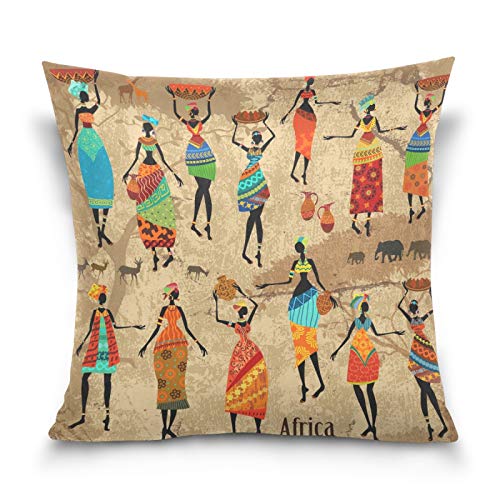 HMZXZ Kissenbezug 50x50cm Afrika Afrikanisch Frauen Stammes Dekorative quadratische Kissenbezüge Kissenhüller für Couch Sofa Schlafzimmer Wohnzimmer von HMZXZ