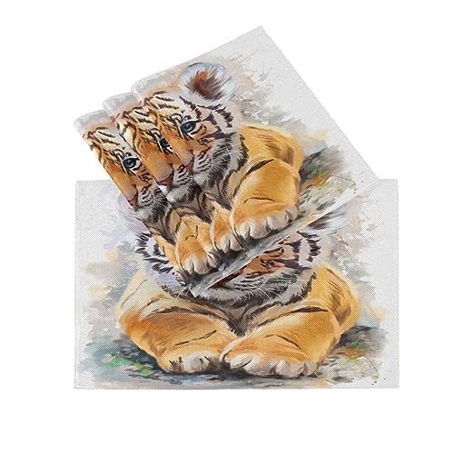 Tischsets Abwaschbar 4er Set Niedliches Tier Tiger Malerei, Abwaschbar Platzsets Hitzebeständig Tischmatten für küche Speisetisch Hotel, Platz-Matten 45,7 x 30,5 cm von HMZXZ