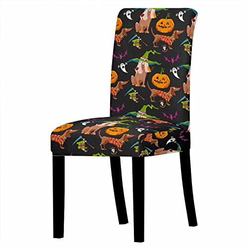 Stuhlhussen 4er Set Halloween Stuhlbezug Universal Stuhlhusse Stretch Abnehmbare Waschbar Hussen für Stühle Sehr Pflegeleicht und Langlebig Stuhlüberzug Moderne Elastic Beschützer von HNDXLHH