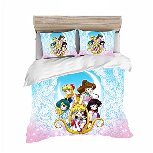 HNSRYLQX Anime Sailor Moon Bettwäsche-Set, Kinder Bettbezug-Sets Mit Kissenbezügen, Sailor Moon, Baumwolle 100% Mikrofaser, Für Kinder Jungen (5,135x200cm) von HNSRYLQX