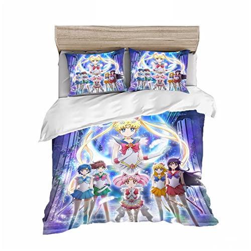 HNSRYLQX Anime Sailor Moon Bettwäsche-Set, Kinder Bettbezug-Sets Mit Kissenbezügen, Sailor Moon, Baumwolle 100% Mikrofaser, Für Kinder Jungen (7,140 x 210 cm) von HNSRYLQX