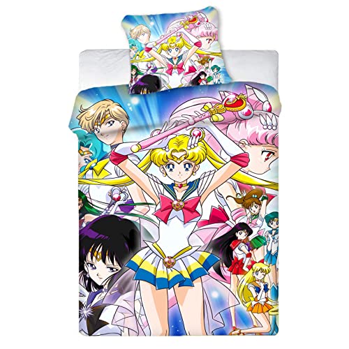 HNSRYLQX Sailor Moon Anime Bettwäsche 135x200, Baumwolle 100% Mikrofaser Mit Kissen - Geeignet Für Jugendliche Mädchen, Sailor Moon Staffel 1 (11,135x200cm) von HNSRYLQX