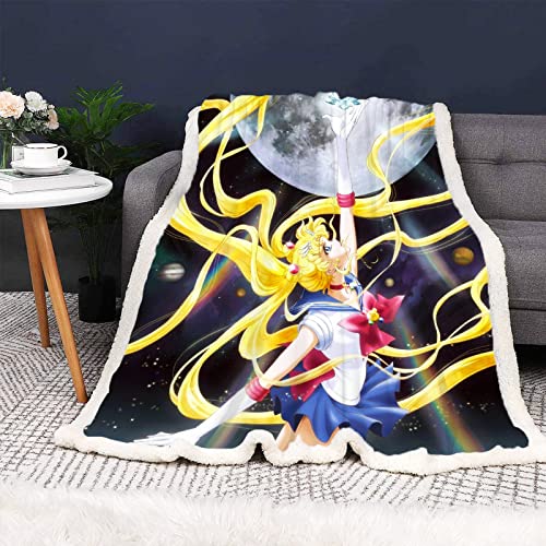 HNSRYLQX Sailor Moon Kuscheldecke 150x200 Anime Cute Moon Decke Kinder Sanft Flanelldecke Weich Fleecedecke Sofadecken Mikrofaser Tagesdecke (7,150 x 200 cm) von HNSRYLQX