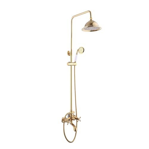 HOARLICN Retro Gold Duschset, Thermostat Duschamatur Regendusche Duschkop Mit Handbrause 4,92 Fuß Duschschlauch HöhenverstellbarEdelstahl Kopfbrause Regendusche Duschset von HOARLICN