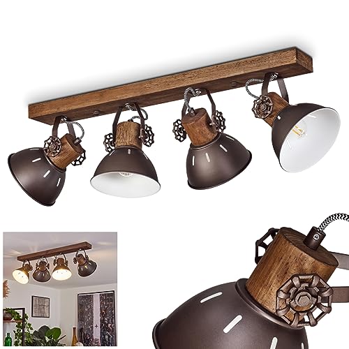 Deckenleuchte Orny, Deckenlampe im Vintage-Design aus Metall/Holz in Dunkelbraun/Weiß/Braun m. Lichtschlitzen, Leuchte m. Holzbalken u. verstellbaren Strahlern, 4-flammig, 4 x E27, ohne Leuchtmittel von HOFSTEIN