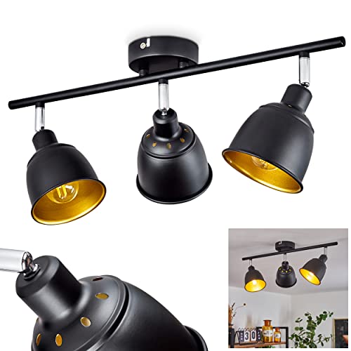 Deckenleuchte Pistrino, moderne Deckenlampe aus Metall in Schwarz/Goldfarben m. verstellbaren Strahlern, Leuchte im Retro/Vintage-Design mit Lichteffekt, 3-flammig, 3 x E14, ohne Leuchtmittel von HOFSTEIN