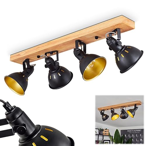 Deckenleuchte Tina, moderne Deckenlampe aus Metall/Holz in Schwarz/Gold/Natur, Vintage Leuchte im Retro Design mit drehbaren Schirmen, 4-flammig, 4 x E14, ohne Leuchtmittel von HOFSTEIN