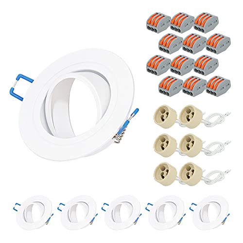 HOFTRONIC 6er Balos - Einbaustrahler GU10 - Schwenkbar LED Spot - Einbaurahmen Matt Weiß - Einbauleuchte für LED oder Halogeen, Smart Leuchtmittel - Inkl. GU10 Fassung von HOFTRONIC