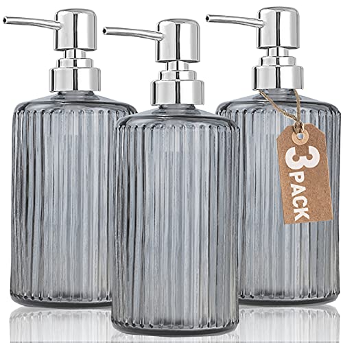 17 Oz Glas Seifenspender, Glas-Handseifenspender mit Pumpe, Lotion-Flüssigseifenspender für Küche, Badezimmer (Grau, 3er-Pack) von HOHAOO