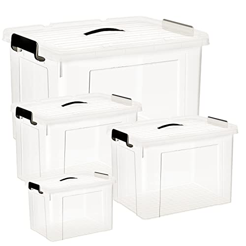 HOHAOO Kunststoff-Aufbewahrungsbox mit Deckel, 40L*2+ 25L*1+ 80L*1 Große Aufbewahrungsboxen Klarer stapelbarer Aufbewahrungsbehälter mit Verriegelungsschnallen für Haus und Büro von HOHAOO