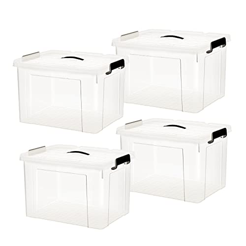 HOHAOO Aufbewahrungsboxen mit Deckel,4 Pack 40L stapelbare Aufbewahrungsboxen Klarer Kunststoff Nestbar mit Clip Verschlossen für Haus,Büro,Regale,Garage von HOHAOO