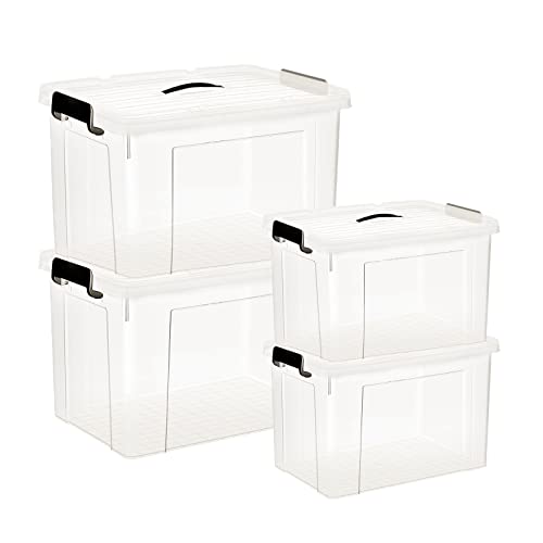 HOHAOO Kunststoff-Aufbewahrungsbox mit Deckel, 25L*2+ 40L*2 große Aufbewahrungsboxen Klarer stapelbarer Aufbewahrungsbehälter mit Verriegelungsschnallen für Haus und Büro von HOHAOO