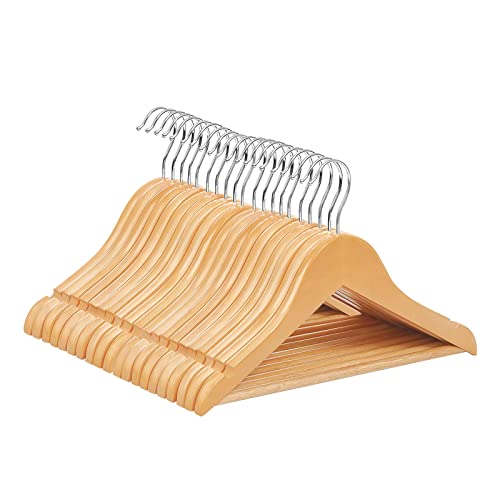 Kleiderbügel, Set mit 20 Kleiderbügeln aus Naturholz, Holz, mit runder Hosenstange und Schulterkerben für Mäntel, Jacken, Anzüge, Kleider, Hosen, robuster und langlebiger Kleiderschrank, platzsparend von HOHAOO