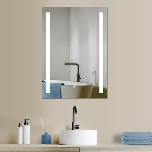 HOKO LED Badspiegel 50x70 cm Lindau. Design Badezimmerspiegel mit Beleuchtung und mit Touch Schalter + LED Wechsel - Warmweiß - Kaltweiß - Neutral von HOKO