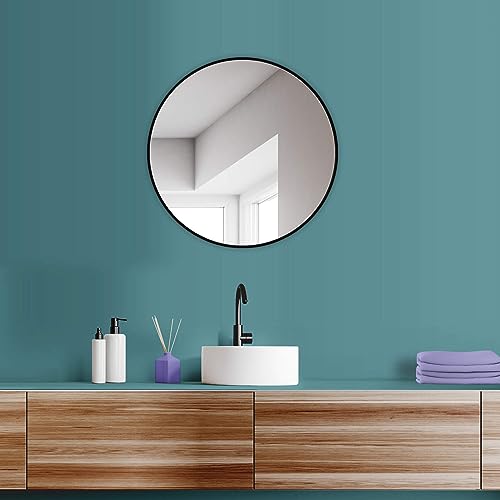 HOKO® Design Wandspiegel rund 60 cm mit Metall Rahmen Matt Schwarz. Runder Design Spiegel für Bad, Flur, Schlafzimmer. Designspiegel mit Rahmen für das Wohnzimmer. von HOKO