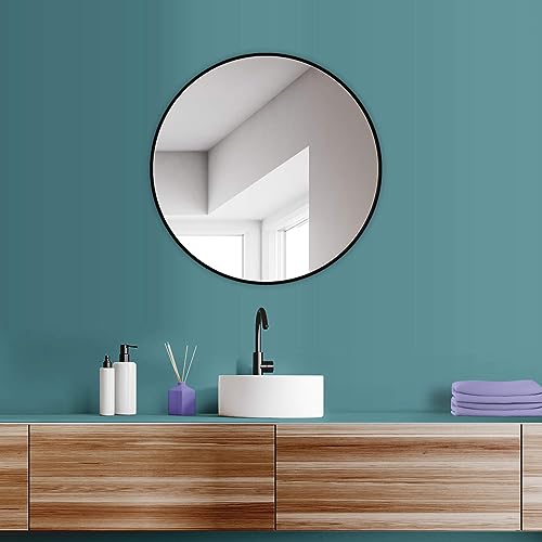 HOKO® Design Wandspiegel rund 80 cm mit Metall Rahmen Matt Schwarz. Runder Design Spiegel für Bad, Flur, Schlafzimmer. Designspiegel mit Rahmen für das Wohnzimmer. von HOKO