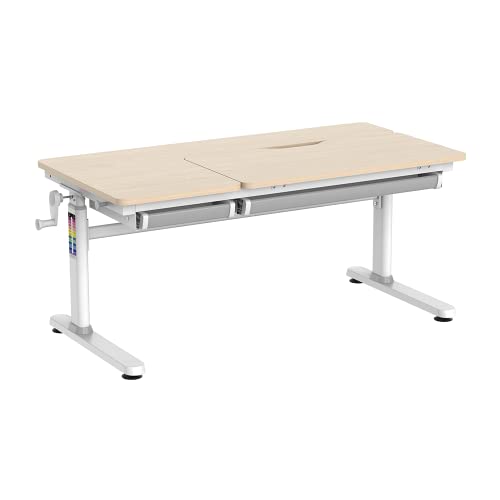 HOKO® Ergo-Study-Table COMPAKT Plus. Kinderschreibtisch, Platte Holzoptik. Manuell höhenverstellbar mit Verstellbarer Tischplatte von HOKO