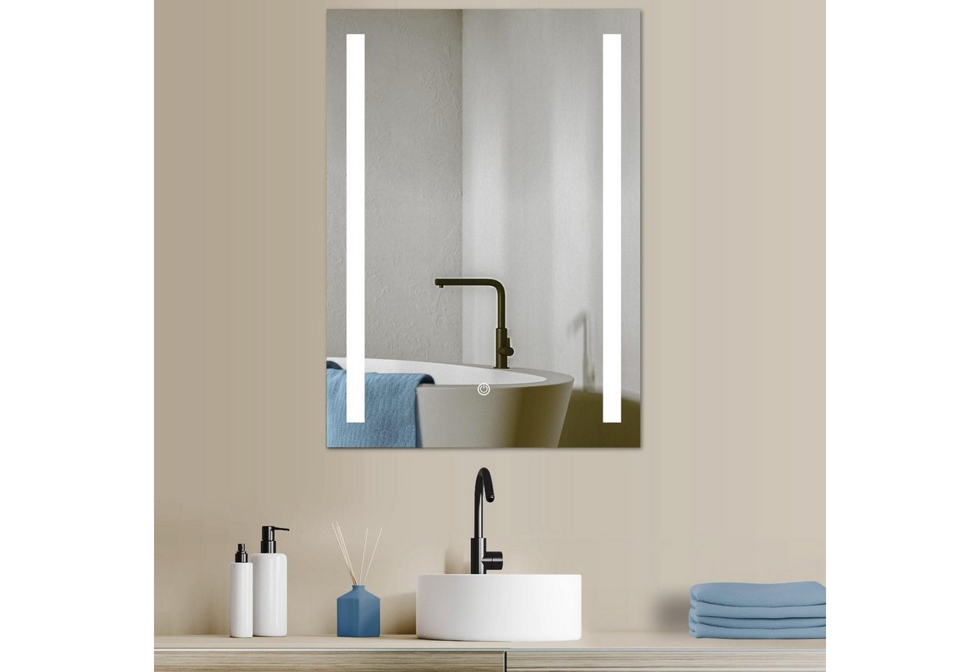 HOKO Badspiegel LED Design Wandspiegel 50x70/60x80cm+ LED Wechsel (Warmweiß - Kaltweiß - Neutral. Licht mit Touch Schalter und mit Wandschalter einschaltbar. Memory-Funktion.IP44, 5mm HD Glass) von HOKO