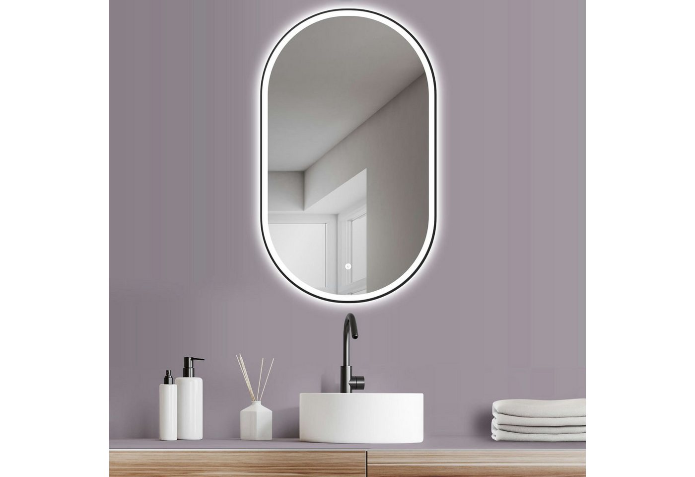 HOKO Badspiegel LED Design Wandspiegel Oval + LED Wechsel (Warmweiß-Kaltweiß-Neutral. Licht mit Touch Schalter und mit Wandschalter einschaltbar. Memory-Funktion.IP44, 5mm HD Glass, 45x75cm,50x90cm,60x100cm) von HOKO