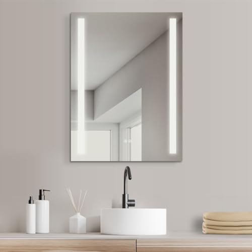 HOKO® LED Badspiegel 50x70 cm Koblenz mit ANTIBESCHLAG SPIEGELHEIZUNG. Design Badezimmerspiegel mit Beleuchtung + LED Wechsel - Warmweiß - Kaltweiß - Neutral von HOKO