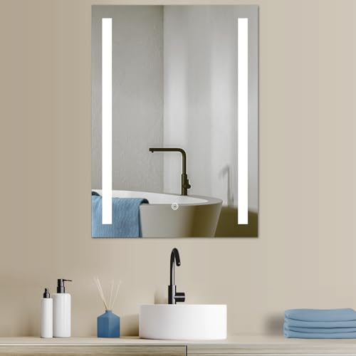 HOKO® LED Badspiegel 60x80 cm Stuttgart. Design Badezimmerspiegel LED beleuchtet mit Touch Schalter + LED Wechsel - Warmweiß - Kaltweiß - Neutral von HOKO
