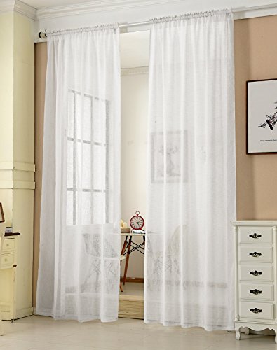 Transparente Gardine mit Kräuselband 1 Stück Fensterschal in Leinen-Optik Dekoschal in Weiß 140x245 cm Fenstervorhang für Schlafzimmer Kinderzimmer Küche Stores Vorhang von Laneetal