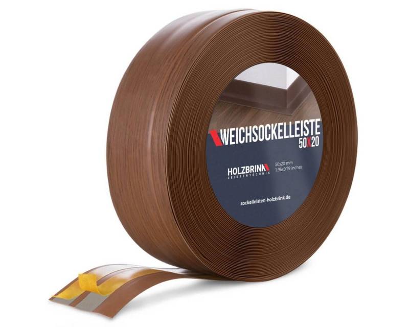 HOLZBRINK Sockelleiste PVC Weichsockelleiste selbstklebend 50x20mm Eiche Dunkel, L: 500 cm, 5m Rolle, Knickleiste Abschlussleiste von HOLZBRINK