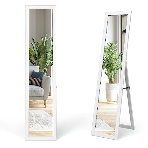 HOMASIS 2 in 1 Standspiegel & Wandspiegel, Bodenspiegel für Ankleiden, Ganzkörperspiegel mit Holzrahmen, Garderobenspiegel für Wohnzimmer & Schlafzimmer, 37x50x148cm (Weiß) von HOMASIS