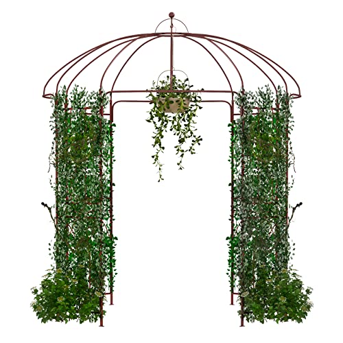 HOMASIS Rosenpavillon Metall, Rosenbogen Gartenbogen mit Haken & Dach, Gartenlaube Rankgitter Rankhilfe für Kletterpflanzen, Gartenpavillon Pergola für Garten Hochzeit (211x211x256cm, Bronze) von HOMASIS