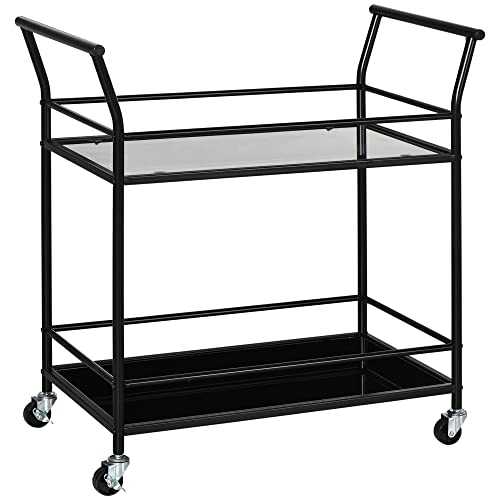 HOMCOM Küchenwagen, Rollwagen, Servierwagen mit 2 Ablagen, Trolley, Beistellwagen auf Rollen, Aufbewahrungswagen für Küche, Metall, Schwarz, 75 x 40 x 80 cm von HOMCOM