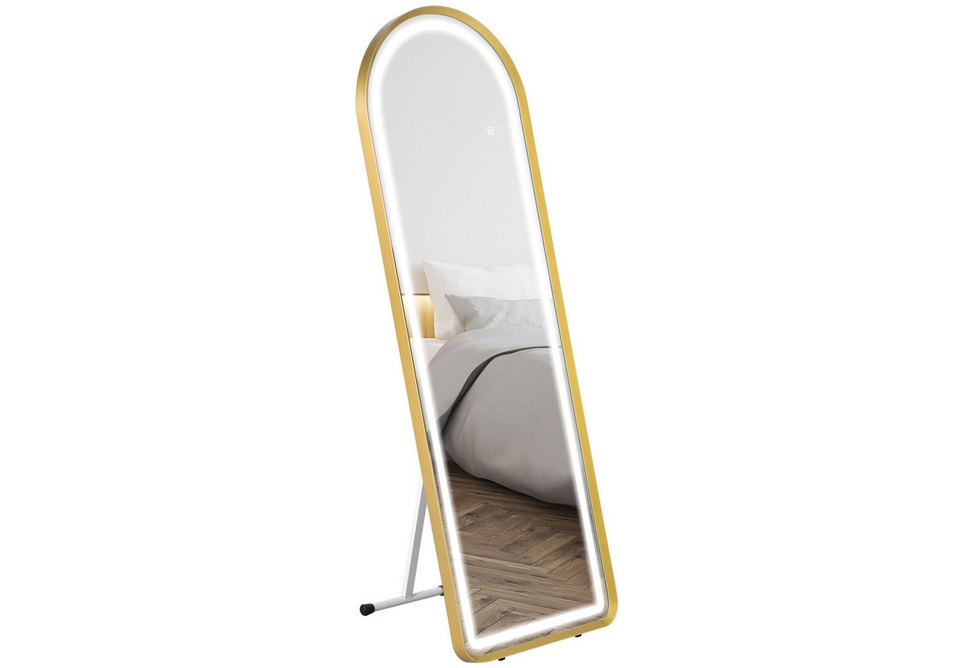 HOMCOM Standspiegel Ganzkörperspiegel, 151,5 x 50 x 4 cm Wandspiegel, LED-Leuchte (Lichtspiegel, 1-St., Garderobenspiegel), mit Touch-Schlater, für Wohnzimmer, Schlafzimmer, Gold von HOMCOM