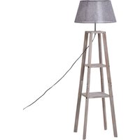 HOMCOM Stehlampe mit Regal  Skandinavische Standleuchte aus Kiefernholz & Leinen, Natur & Grau, 45x45x148cm  Aosom.de von HOMCOM