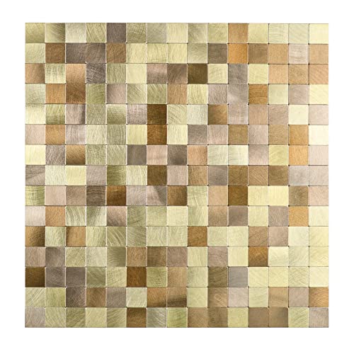 Mosaik Fliesen Selbstklebende Fliesenaufkleber für Küche Bad, 30x30cm Quadratische Wandfliesen Metallklebende Fliesen (12 Stück, Gold) von HOMEART
