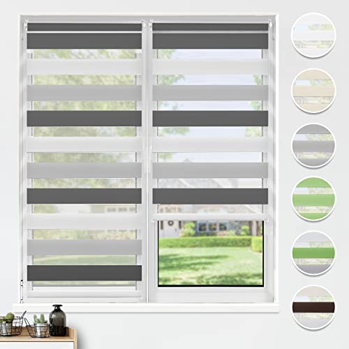 HOMEDEMO Doppelrollo Klemmfix ohne Bohren, (Weiss-Grau-Anthrazit, 90x130cm) Duo Rollo Klemmrollo lichtdurchlässig, Fensterrollo Sichtschutz von HOMEDEMO