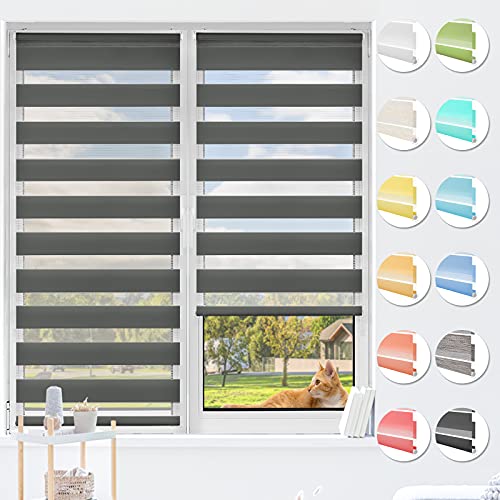 HOMEDEMO Doppelrollo Klemmfix ohne Bohren & mit Bohren, Rollos für Fenster und Tür, (Anthrazit, 110x130cm) Duo Rollo Klemmrollo lichtdurchlässig, Fensterrollo Sichtschutz von HOMEDEMO