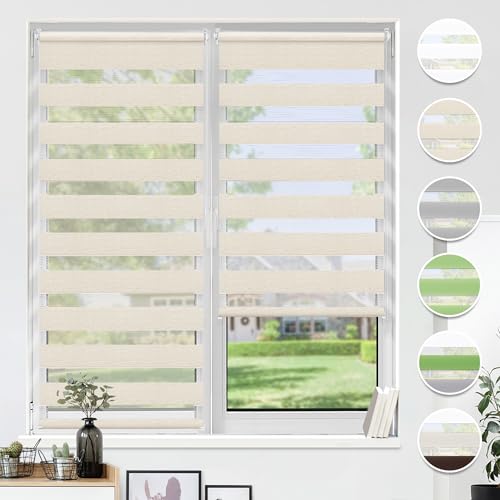 HOMEDEMO Doppelrollo Klemmfix ohne Bohren & mit Bohren, Rollos für Fenster und Tür, (Leinen, 95x150cm) Duo Rollo Klemmrollo lichtdurchlässig, Fensterrollo Sichtschutz von HOMEDEMO