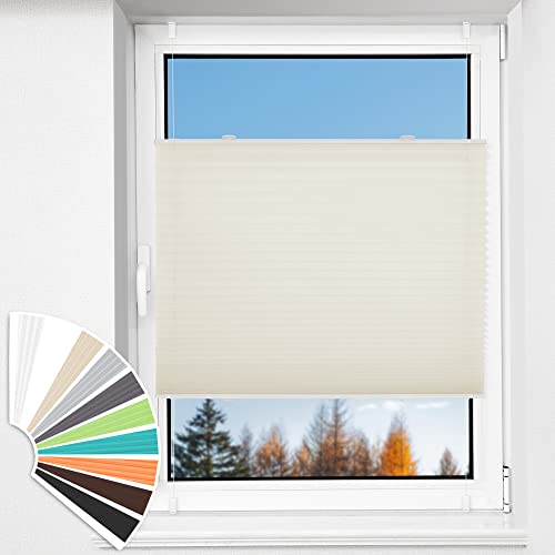 HOMEDEMO Plissee Klemmfix ohne Bohren, (35x110cm, Beige), Jalousie Plisseerollo Fensterrollo mit Klemmträger, Faltrollo Klemmrollo Sicht-und Sonnenschutz Rollos für Fenster & Tür von HOMEDEMO