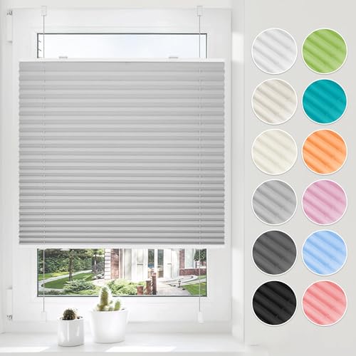 HOMEDEMO Plissee ohne Bohren Klemmfix 40x130cm Grau Faltrollo Plisseerollo Jalousie für Tür & Fenster Blickdicht Sichtschutz Sonnenschutz Rollo von HOMEDEMO