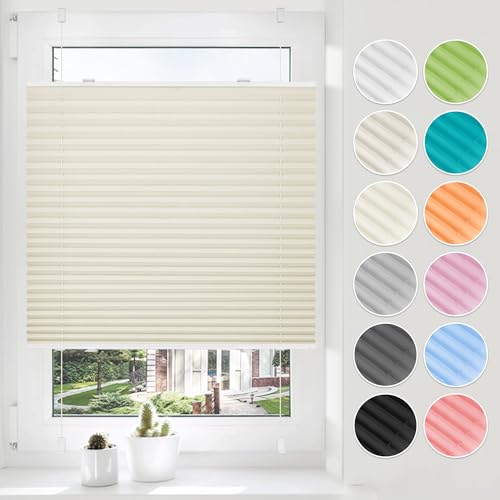 HOMEDEMO Plissee ohne Bohren Klemmfix 75x180cm Beige Faltrollo Plisseerollo Jalousie für Tür & Fenster Blickdicht Sichtschutz Sonnenschutz Rollo von HOMEDEMO