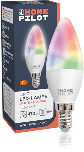 HOMEPILOT addZ E14 White + Colour LED Lampe, ZigBee 3.0 Smart Home Leuchtmittel (Alexa, Google Assistant uvm. kompatibel), 4,8W, 470lm, RGBW mehrfarbig, Kaltweiß bis Warmweiß (dimmbar via App) von HOMEPILOT