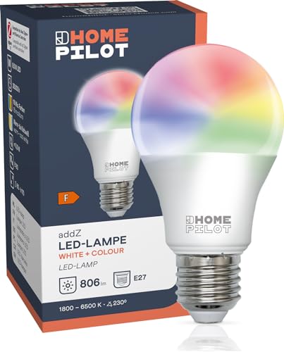 HOMEPILOT addZ E27 White + Colour LED Lampe, ZigBee 3.0 Smart Home Leuchtmittel (Alexa, Google Assistant uvm. kompatibel), 8,5W, 806lm, RGBW mehrfarbig, Kaltweiß bis Warmweiß (dimmbar via App) von HOMEPILOT