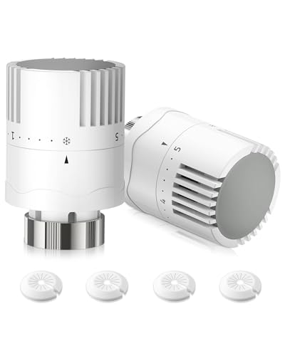 HOMGEN Thermostat-Heizkörperventilkopf, 2 Stück, Heizkörper-Thermostat-Ventilkopf, M30 x 1,5 TRV-Kopf, weiß, TRV-Heizkörperventile, Kopf-Set, langlebig, 2-Wege-Ersatzkopf mit 4 von HOMGEN