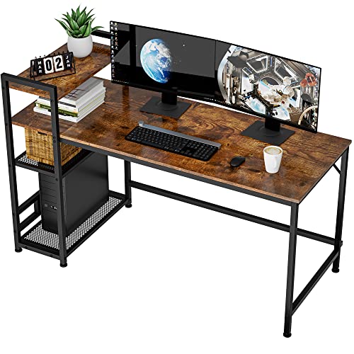 HOMIDEC Schreibtisch, Computertisch mit Bücherregal, Studiencomputer-Laptoptisch mit 4 Tier DIY Lagerregalen Schreiben Tisch für Home Office Schlafzimmer 140x60x110cm von HOMIDEC