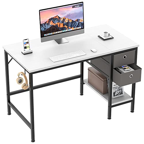 HOMIDEC Schreibtisch, Computertisch mit 2 Schubladen, Bürotisch Schreibtisch Holz Officetisch fürs Büro, Wohnzimmer, Home, Office, 100 x 50 x75cm, Weiß von HOMIDEC