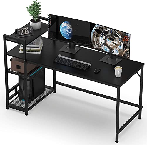 HOMIDEC Schreibtisch, Computertisch mit Bücherregal, Studiencomputer-Laptoptisch mit 4 Tier DIY Lagerregalen Schreiben Tisch für Home Office Schlafzimmer 140x60x110cm von HOMIDEC